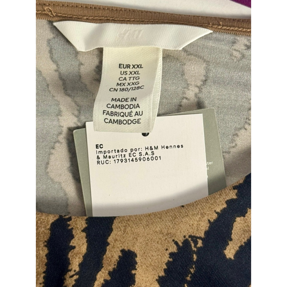 XXL H&M Brown Black Animal Print stretchy crewneck long sleeve thong bodysuit - Picture 4 of 4